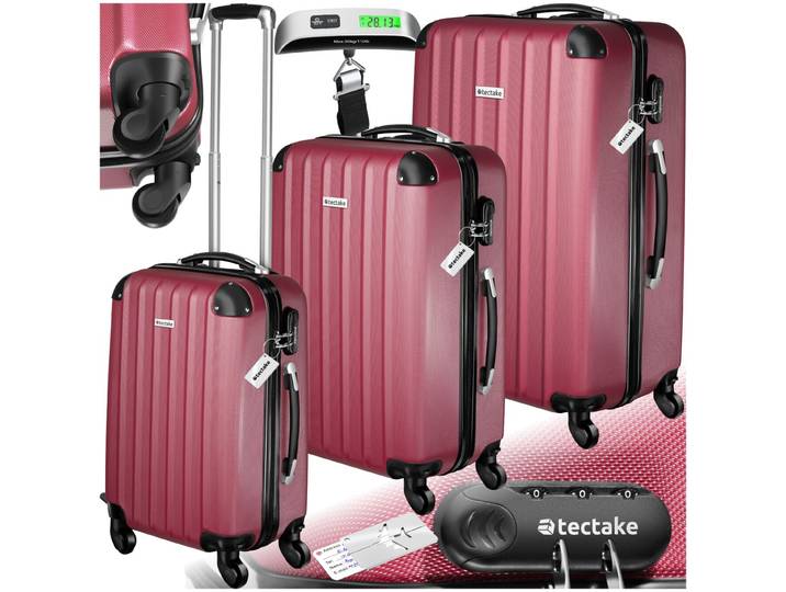 Ensemble de 3 valises Talia avec pèse-bagage et étiquette à bagages - rouge bordeaux