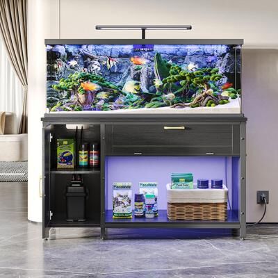 Bestier 55-75 Gallon Aquarium Stand with Charging Station, LED Fish Tank Rack with Cabinets & Adjustable Shelves