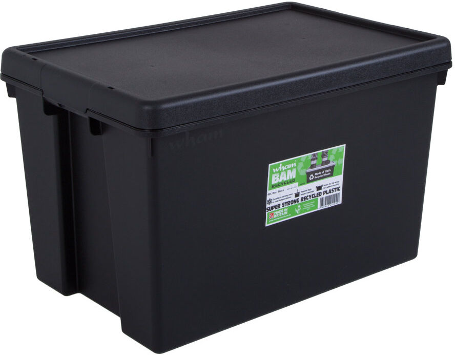 Wham Bam Heavy Duty Recycled 62L Plastic Storage Boxes Pack of 3 Black Black 62L