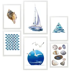 POSTER Set Mit 6 Komposition Meer Strand Sommer A3 & A4 Weißer Rahmen