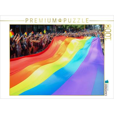 CALVENDO Puzzle Regenbogenfahne auf LGBTQ-Parade oder CSD | 1000 Teile Lege-Größe 64x48cm Foto-Puzzle für glückliche Stunden