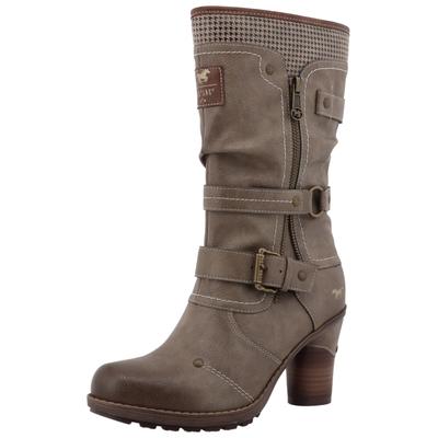 Winterstiefel MUSTANG SHOES "Palma", Damen, Gr. 36, wärmend, Normalschaft, beige (taupe), Lederimitat, Textil, used, Schuhe Winterstiefel, Kurzstiefel, Winterstiefel mit wärmendem Textifutter