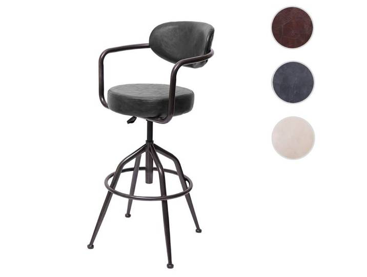 Tabouret de bar HWC-H10f design industriel faux daim vintage gris