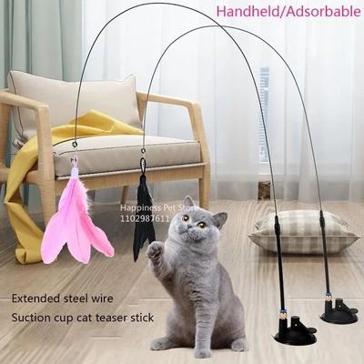 Inspired Finds Cat Teaser Toy With Bell And Suction Cup Extended Rod Replaceable Feather Head pink Feather With Support
