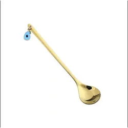 6x Stück Latte Macchiato Capuccino Löffel Set Edelstahl Rund Espressolöffel Modern Dessert Löffel mit Anhänger, gold