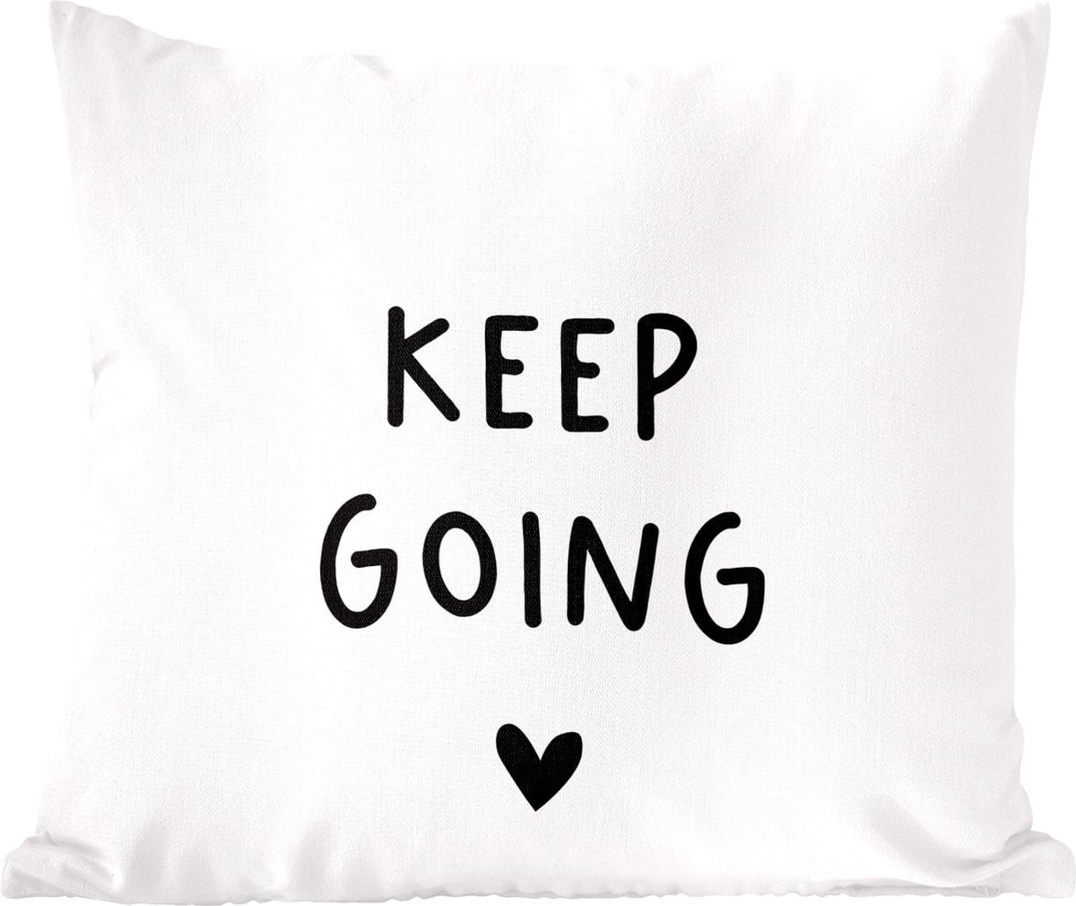 Sierkussen met Engelse quote Keep going en hartje, Wit, 40 x 40 cm