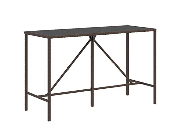 POUFGDR Bartisch, Polyratan, 180 x 70 x 110 cm, Hartglas, Braun Geflochtenes Kunstharz, wetterfest, Stahlrahmen, pulverbeschichtet, für den Außenbereich, Garten, Terrasse