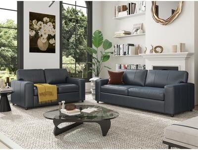 Roundhill Furniture Sakan Leather Upholstered 2-Piece Living Room Set, Sofa and Loveseat
