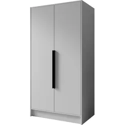 KLEIDERSCHRANK Mono Bis im Skandi-Stil, Drehtüren mit Schwarze Metallgriffe, Weiß 102/200/51 cm