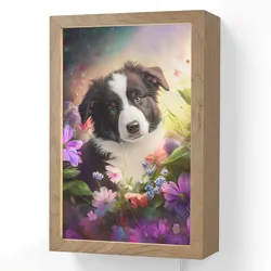 WANDLEUCHTE Welpe - Sonne - Blumen - Natur - Border Collie - Hund Wandlampe 20x30 cm Wandlampe