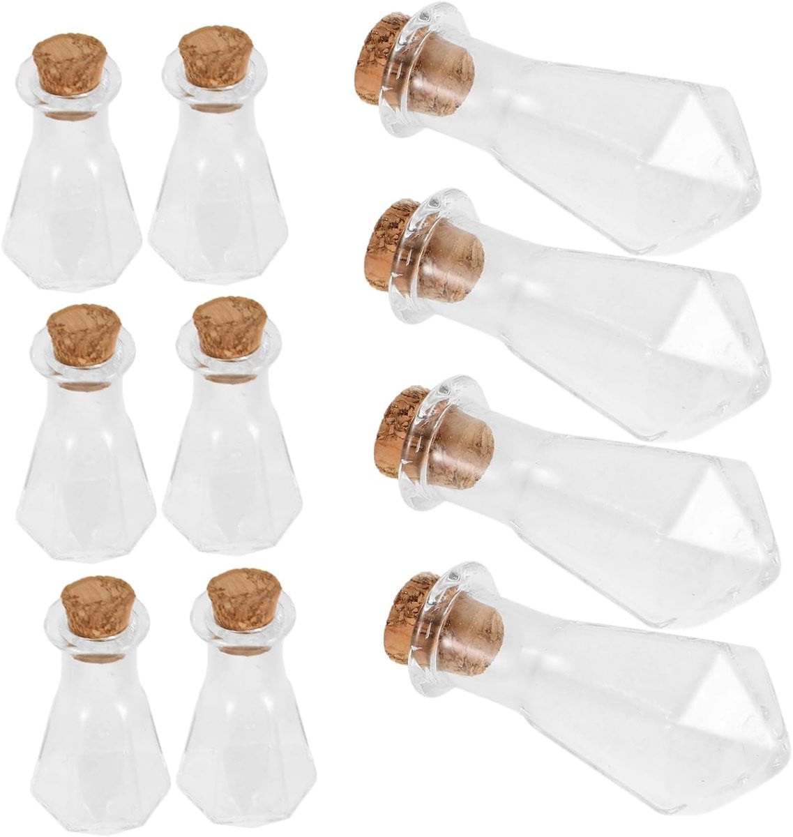 Set van 10 transparante mini glazen flesjes met houten dop voor het versturen van wensen