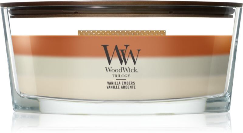 Woodwick Trilogy Vanilla Embers bougie parfumée avec mèche en bois 453.6 g