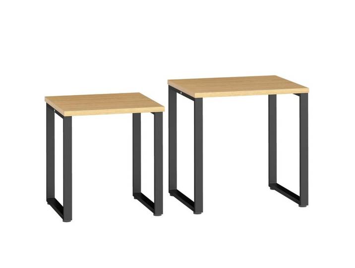 Okwish Couchtisch-Set 60/50/60 cm natur aus Holz und Metall platzsparend stapelbar, Naturfarben, 50x60x60 cm, Wohnzimmer, Wohnzimmertische, Couchtische
