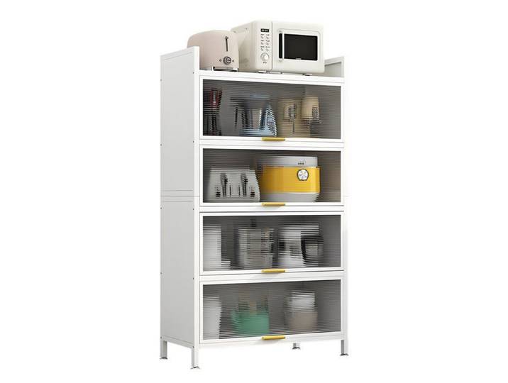 Armoire de cuisine - SEVENCOMFORT - 5 étagères - Métal - Blanc - 144 cm de hauteur
