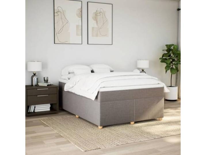 KTHLBRH Boxspringbett mit Matratze, Taupe, 140 x 190 cm Matratzenschoner inklusive, Lattenrost inklusive, Stoff 100% Polyester, unabhängige Unterstützung