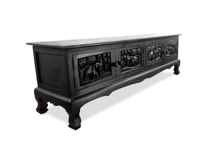 livasia Asiatischer Schrank aus Massivholz – 155x40x45cm – Handgeschnitztes Highboard aus Akazienholz, Kommode mit Einzigartigem Design, Nachhaltig & hochwertig (Schwarz)
