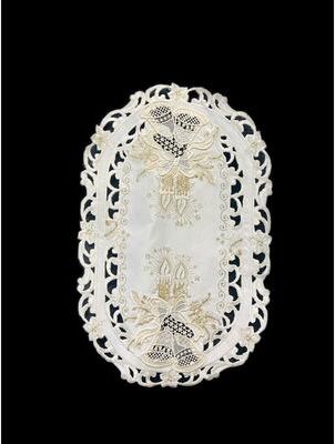 Jiallo Christmas Candle Beige Lace Embroidered Cutwork Placemat, 12 by 17 inch