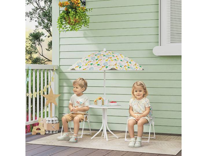 AIYAPLAY Salon Jardin Enfant 4Pcs Parasol Ø100cm Chaises Pliables