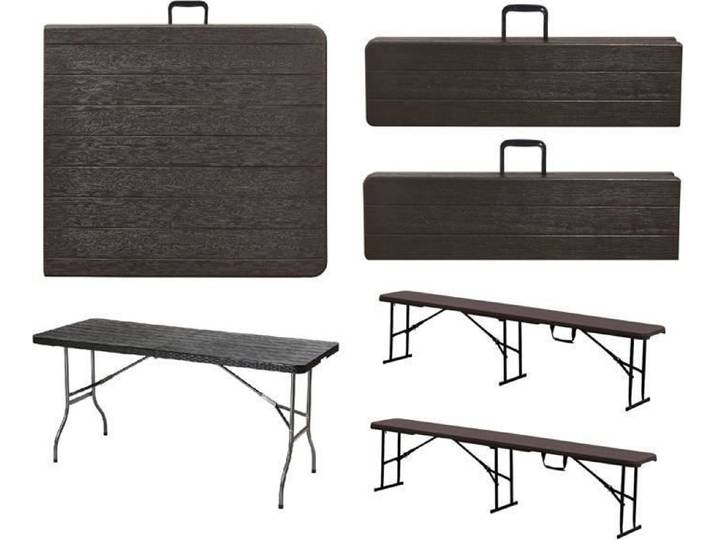 Table a Manger Pliante avec Lot de 2 Bancs Pliable - Table de Jardin Exterieur avec Bancs Plastique - Rectangulaire - Pliable