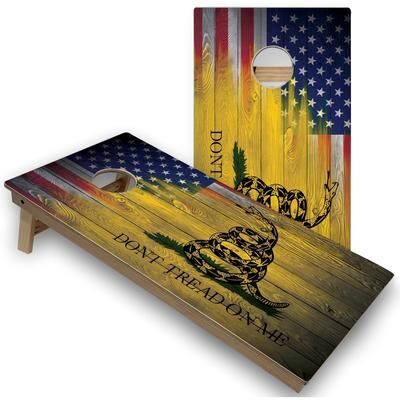 Skip's Garage Solid Wood Cornhole Boards - Gadsden & USA Flag Design