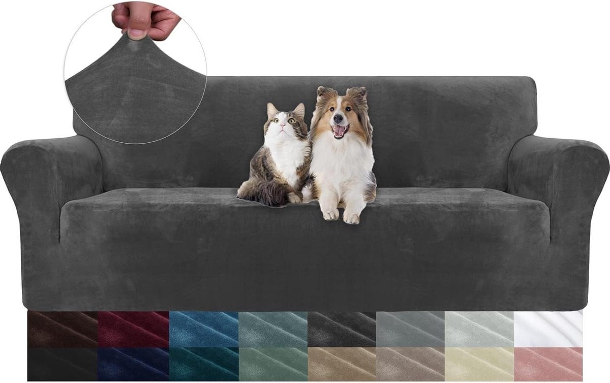 Grijs Fluwelen Stretch Sofahoes voor 3 Zits Bankhoes