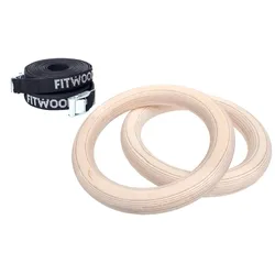 FitWood Play Turnringe 25mm - Holz Oberfläche / Schwarz Gurt