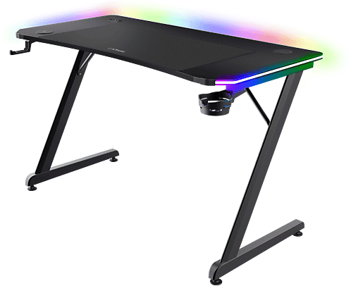 Mesa gaming - Trust GXT710, Iluminación RGB, Cargador Inalámbrico, Negro