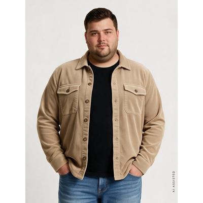 Langarmhemd LERROS "Maskulines Cordhemd mit Stretchanteil in großen Größen", Herren, Gr. 3XL, extraweit, beige (gravel beige), 98% Baumwolle, 2% Elasthan, Hemden