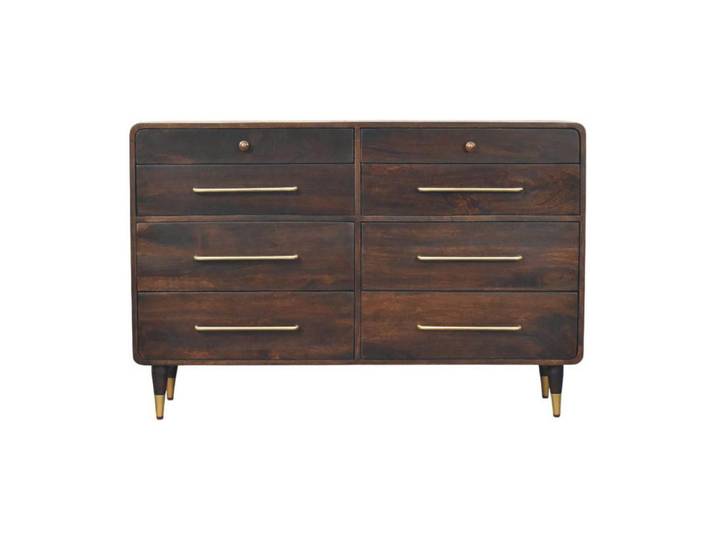 Artisan Furniture Kommode mit edlem Samtbezug in Mokka-Finish, 6 Schubladen, dunkelbraun., Dunkelbraun, Holz, Echtholz,Mangoholz, Quadratisch, 130x85x35 cm, Kleinmöbel, Kommoden