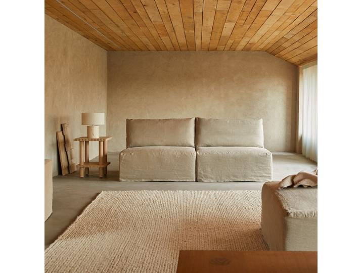 Gerades Modulsofa aus natürlichem Leinen, 2/3-Sitzer Nils - Natur - Linen
