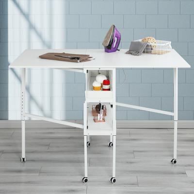 EROMMY Height-Adjustable Craft Table with Shelves, Mobile Folding Cutting Table for Sewing Rooms, Home Offices, and Craft Spaces