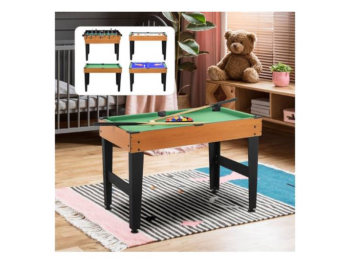 HOMCOM Spieltisch Tischtennis Billardtisch Tischfußball mit Zubehör für Erwachsene, (Partyspieltisch, 4-tlg), für Multiplayer-Spaß, Stahl, Naturholz+Schwarz