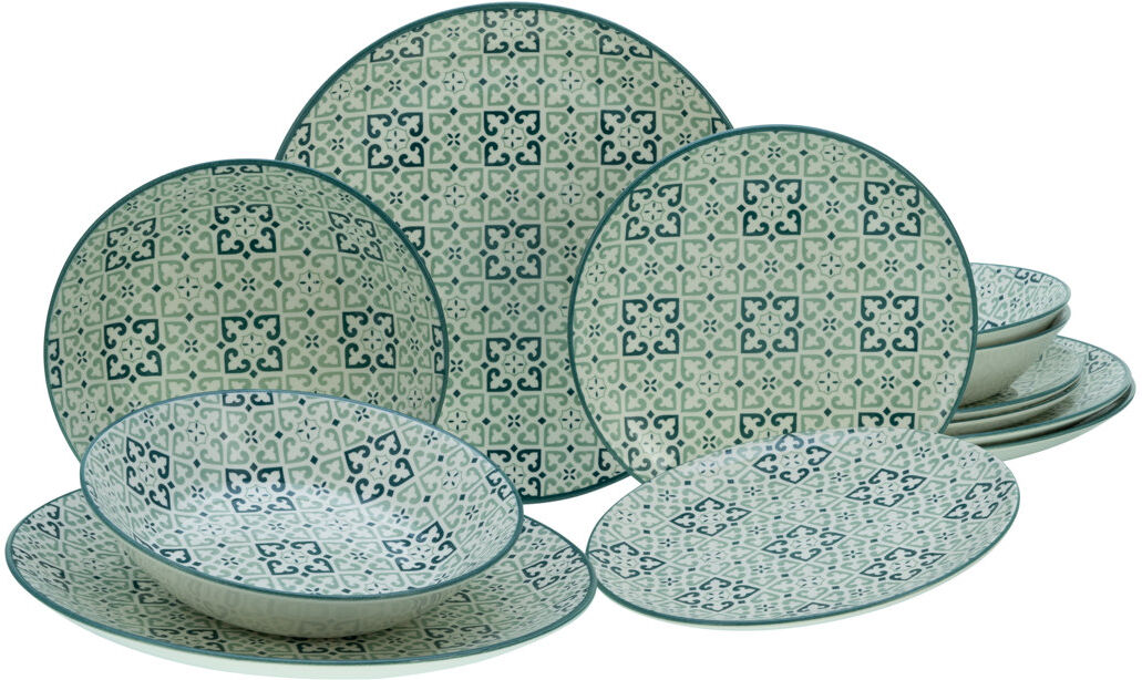 Creatable Yara Dinnerware Set 12 Piece - Service for 4 White/Green 12