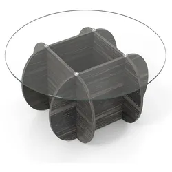 COSTWAY Runder Couchtisch, Durchmesser 89 cm, Sofatisch mit Platte aus gehärtetem Glas und Untergestell aus Massivholz, schwarz