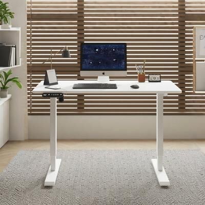 Justmaellc White Double Beam Electric Standing Desk Height Adjustable Desk for home and office