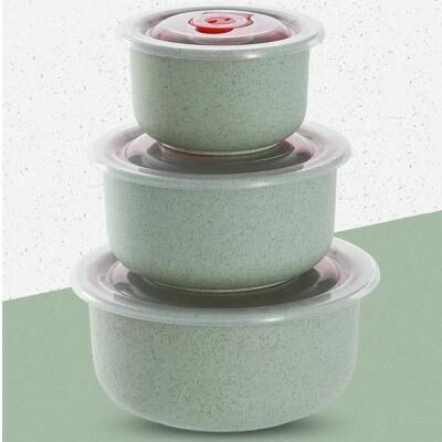 Inspire Select 3 Piece Wheat Straw Fresh Keeping Bowl Set Microwave Safe Round Lunch Boxes With Lids green
