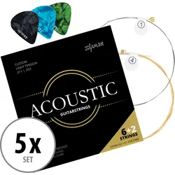 Shaman Acoustic Saiten für Western-Gitarre inkl. 2 Ersatzsaiten und 3 Plektren 5x Set