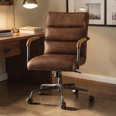 Harith Retro Executive Office Chair with Adjustable Height, Swivel Seat and Top Grain Leather by GDFStudio