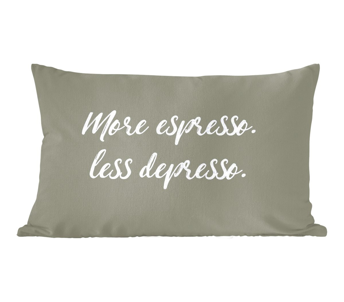PillowMonkey Sierkussen met tekst More espresso Less depresso, 50 x 30 cm