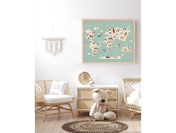Tableau déco Animals World Map 53 x 63cm Multicolore