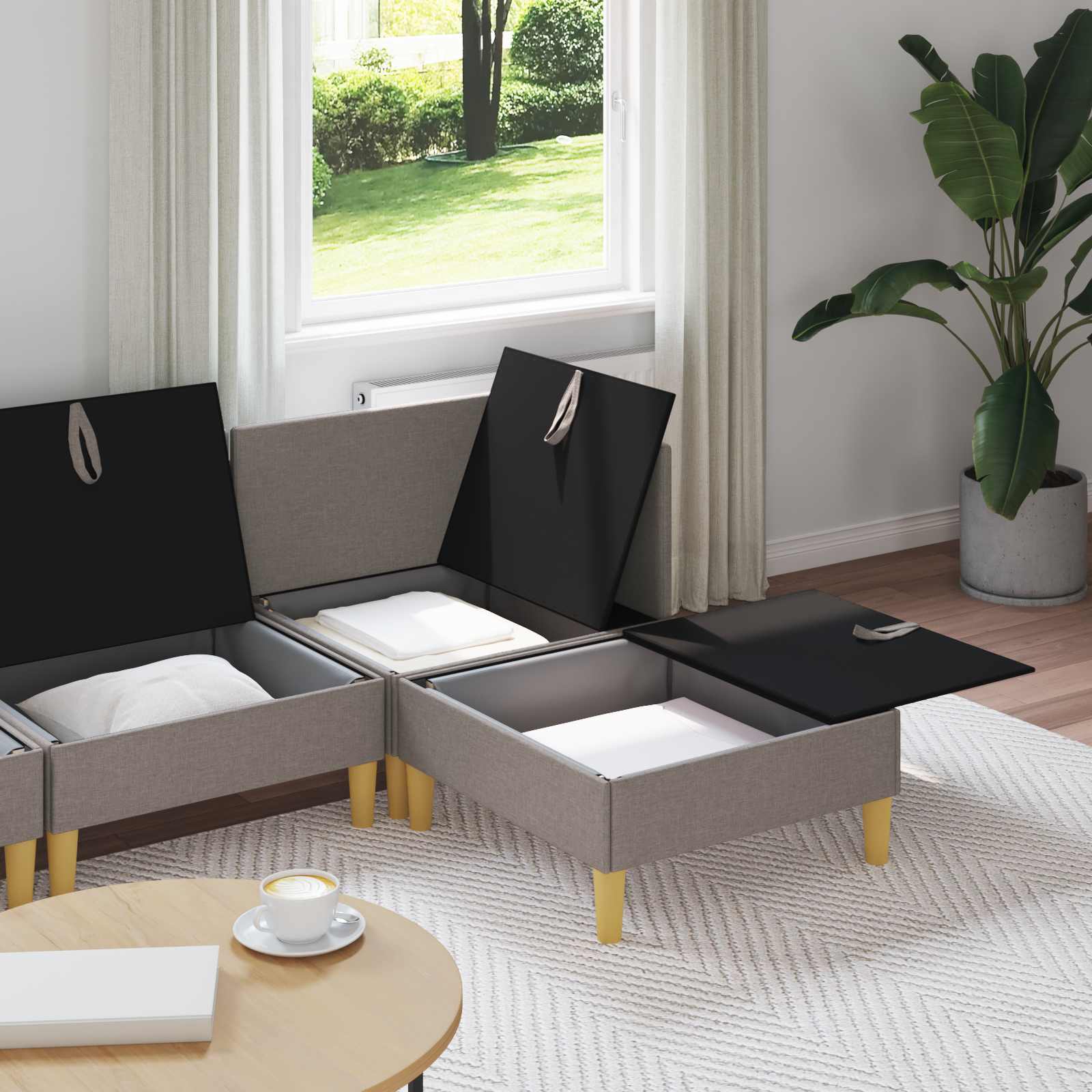 vidaXL Modular Sofa Set with Storage 4 pc Taupe Tissu