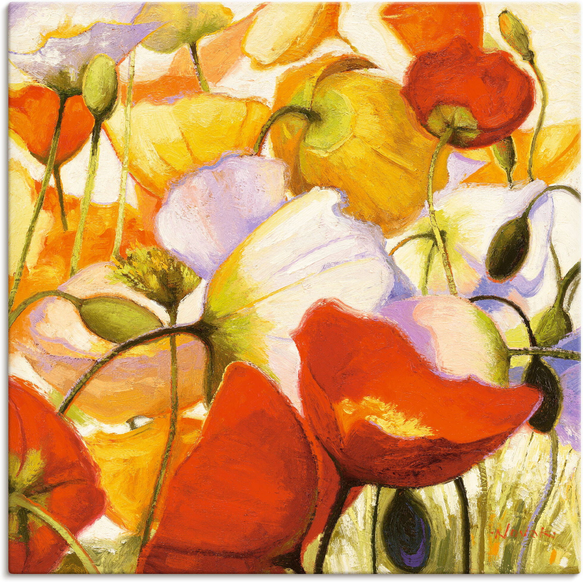 Leinwandbild ARTLAND "Mohnblumen aus der Nähe", gelb (farbe bild(er): gelb), B:70cm H:70cm, Bilder, Leinwandbild, auf Holzrahmen gespannt farbe bild(er): gelb B/H/T: 70cm x 70cm, Leinwandbild Blumen quadratisch, 1 Stk.