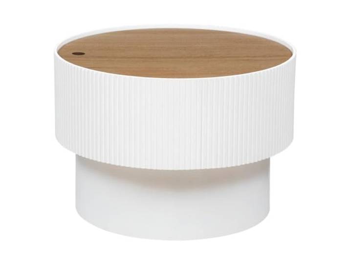 Atmosphera - Enola Couchtisch mit Stauraum - Weiß und Holz - T 55 x H 38 cm - Integrierter Stauraum, skandinavischer Stil - Für Wohnzimmer, Schlafzimmer, Beistelltisch