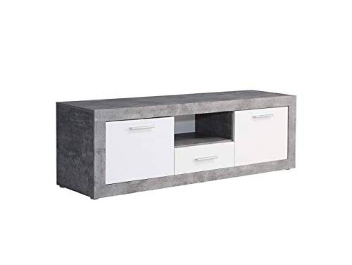 Forte BACCIO Weißer TV-Schrank 150, TV-Unterschrank mit 2 Türen und 1 Schublade, Modernes Lowboard, TV-Rack, Holzwerkstoff, Betonoptik Lichtgrau / Weiß, 147,8 cm breit x 49,9 cm hoch x 41 cm tief