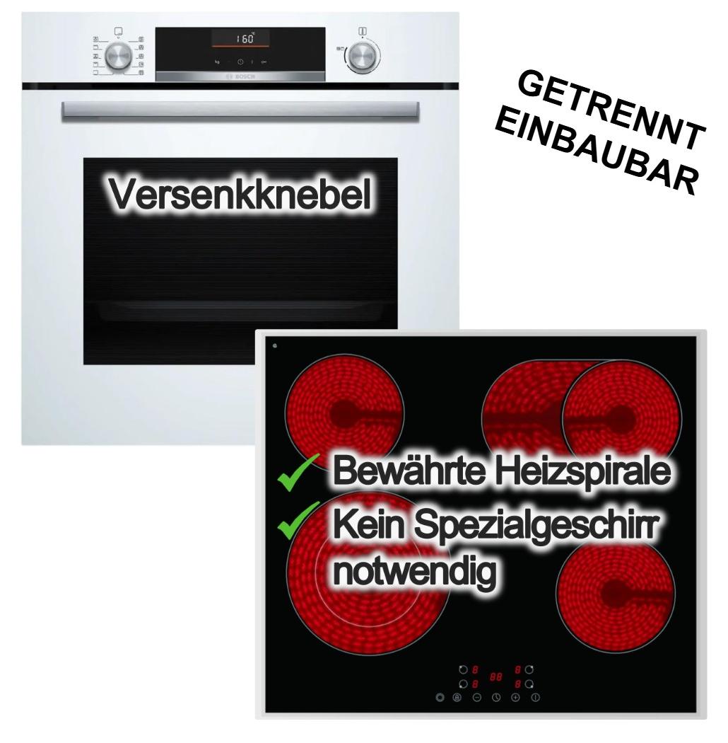 Herdset Bosch Einbaubackofen 3D Heißluft Air Fry + PKM Glaskeramik Kochfeld Zweikreis- und Bräterzone Touch