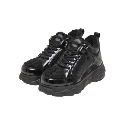 Trainingsschuh BUFFALO "Buffalo CLD CORIN WARM - VEGAN PATENT/FUR", Damen, Gr. 37, schwarz, Lederimitat, unifarben, Schuhe