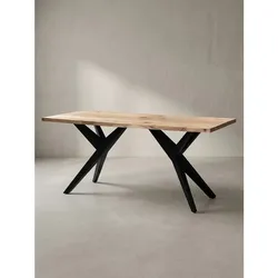 Esstisch Massivholz Metall Rechteckig Loft-Stil, Akazie 180x90x76 cm
