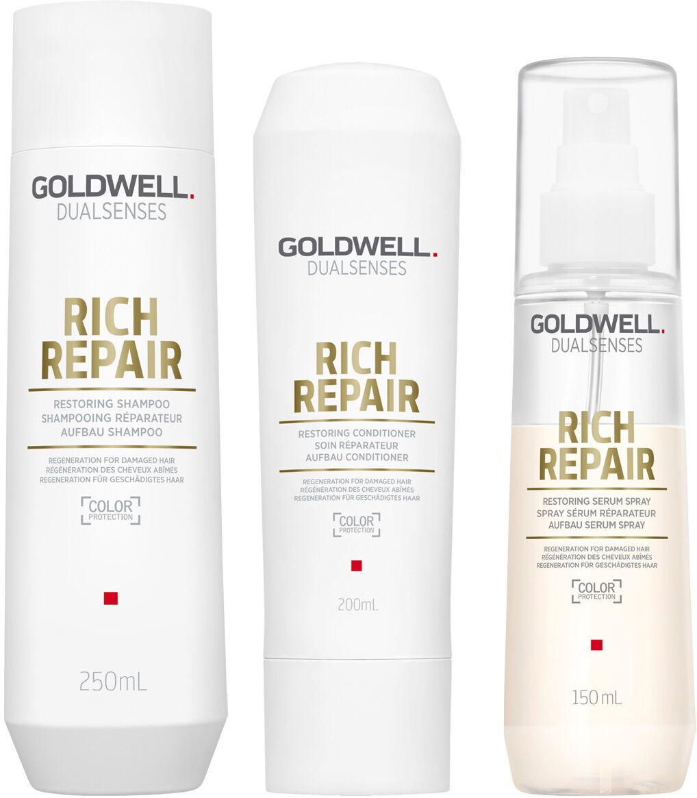 600ml Goldwell Dualsenses Rich Repair Set (Shampoo 250ml + Conditioner 200ml + Serum Spray 150ml)