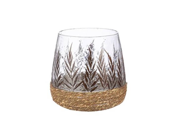 GILDE Windlicht Greenery aus Glas - konisch - Blattdesign - grün - Höhe 20cm x Ø 20cm - Kerzenhalter