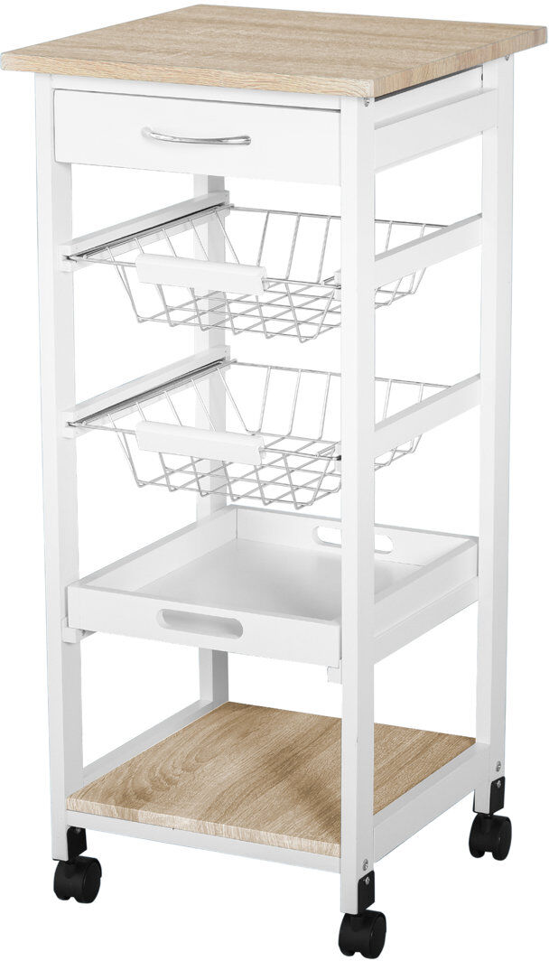 Ophelia & Co. Kirkland Mobile Rolling Kitchen Island Trolley for Home Metal Baskets Tray Shelves White 82cm H X 37cm W X 37cm D